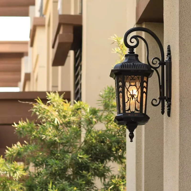 Outdoor European Antique Clear Glass Fixture Garden LED Light Wall Lamp E27 Glass Waterproof LED Wall Lights