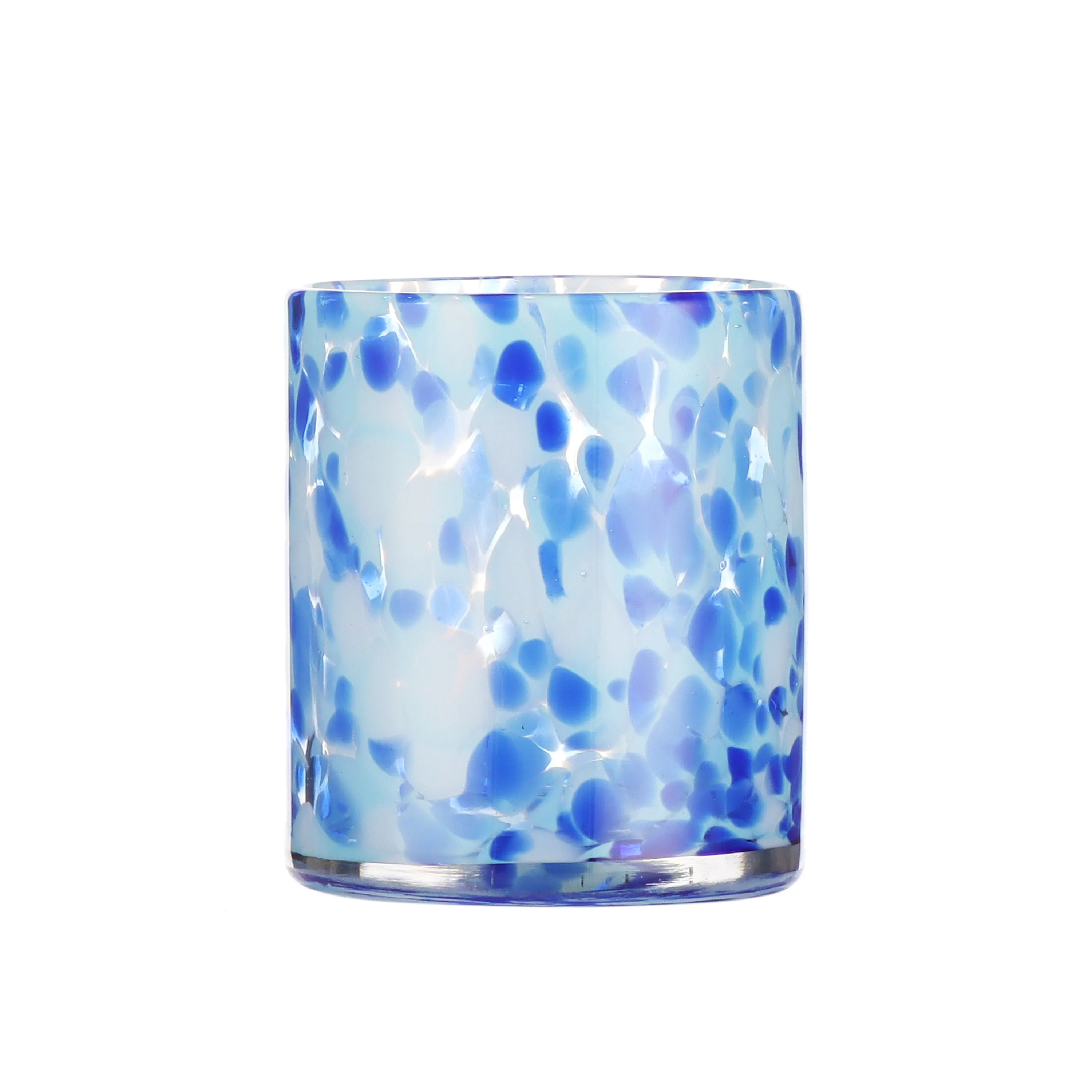 Hot sale customizable unique round Shot Glasses Cup hand made blue dots drinking water glasses for home