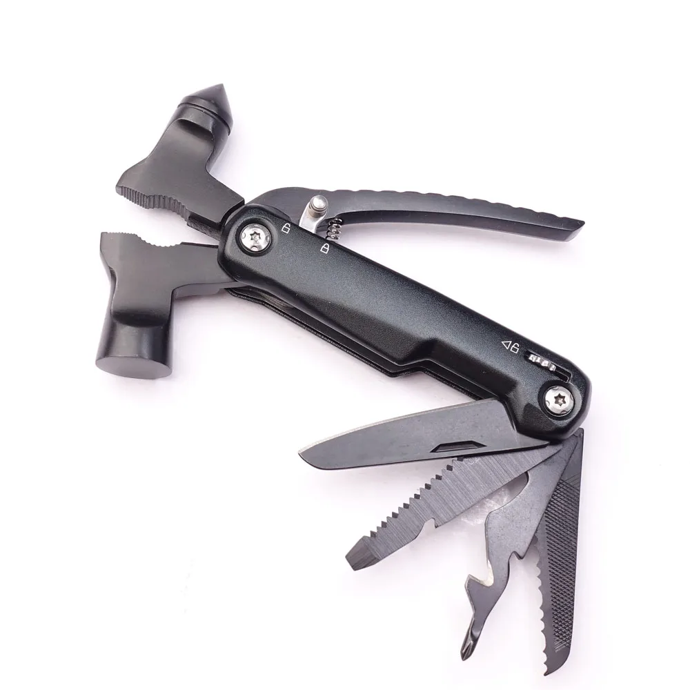 2023 Aluminum Handle Outdoor Multi-Purpose Pliers Wrench Hammer with Safety Lock and Pouch for Car Emergency
