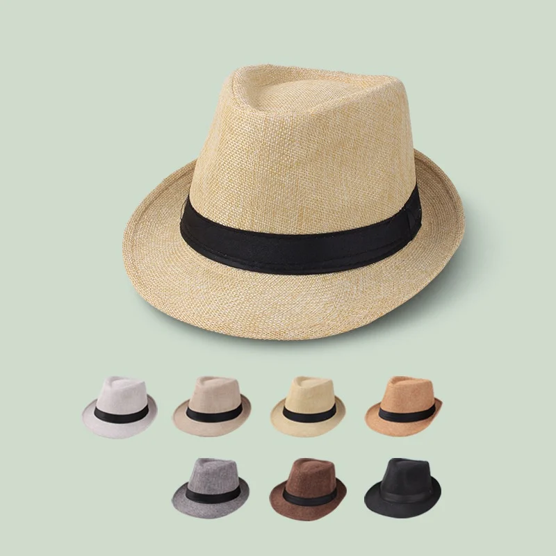 Spring and Summer Fashion Straw Hat Solid Linen Material Gift Hat Casual Couple Sunscreen Sunshade sunHat Straw Knitted Jazz Hat