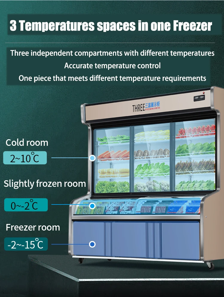 Hot Pot Order Display Refrigerator Malatang Restaurant Fresh Display Cabinet 3 temperature
