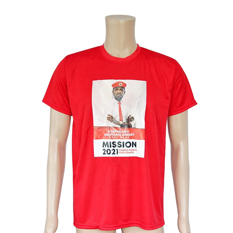 custom logo plain 120 grams polyester quick dry Uganda president election t shirt