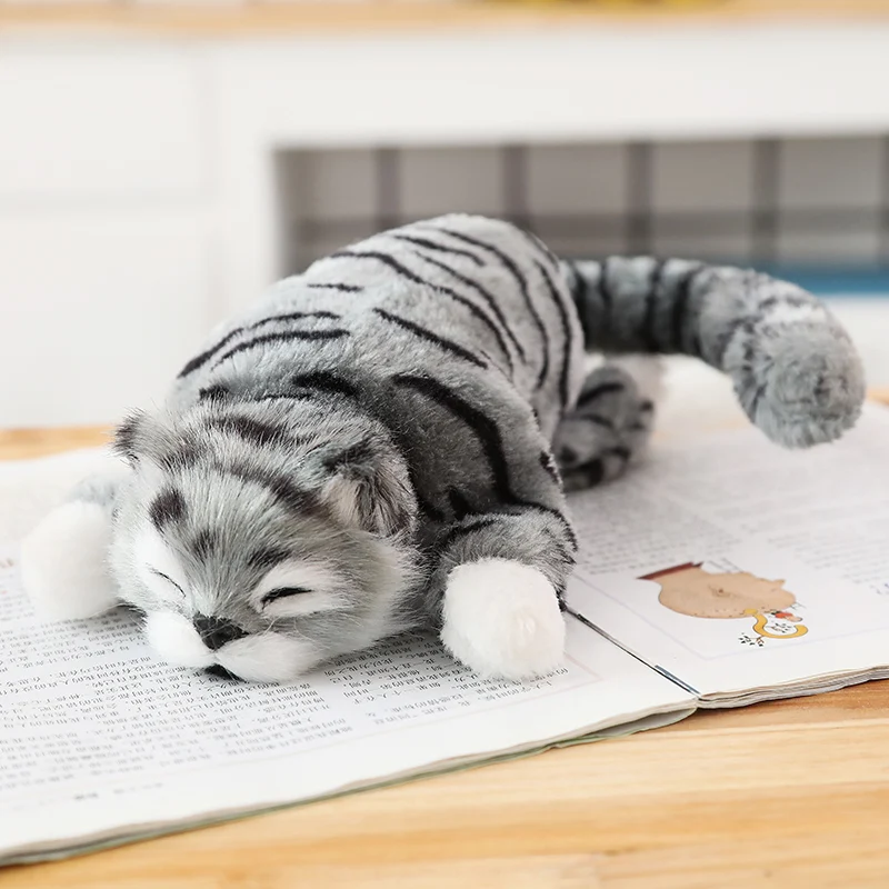 Real fur realistic stuffed animal cute cat plush toy doll
