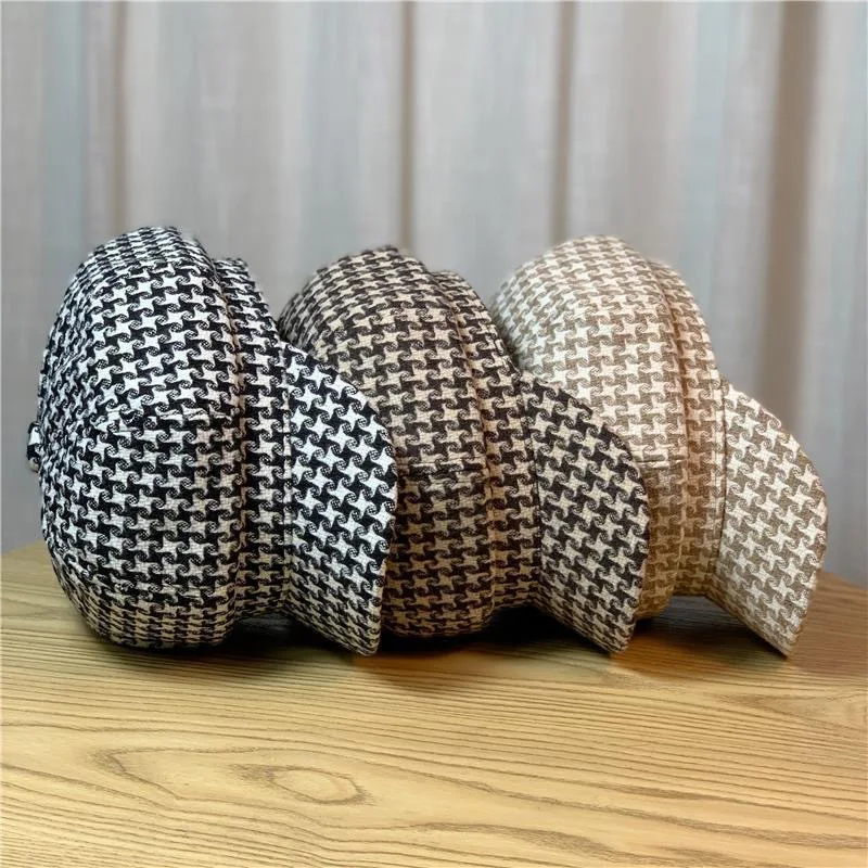 Factory Direct Sales Korean Version Female Hat Female Autumn Winter Houndstooth Hat