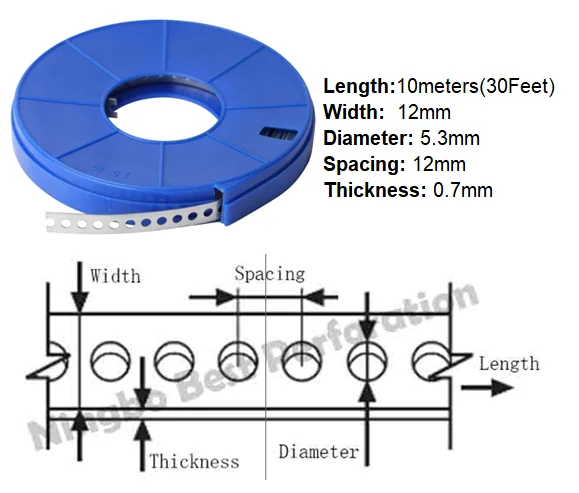 MasterACCT 30FT Perforated Galvanized Steel Strap Fixing Band Pipe Hanging Single Hole Strap Metal Tube Tension Clips Pipe Clamp