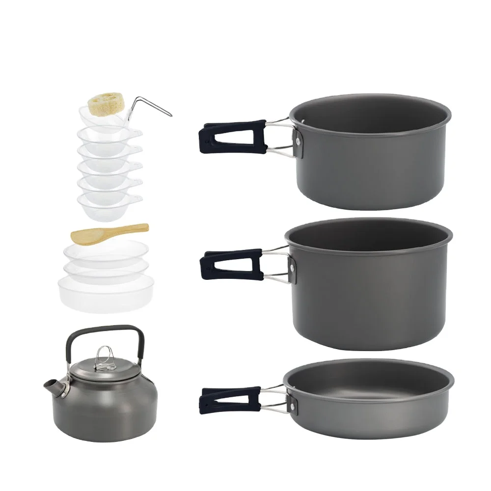 Lightweight Foldable Outdoor Tableware Family Travel Picnic Cooker Hiking Equipment Set Camping Cookware with Kettle for Outdoor