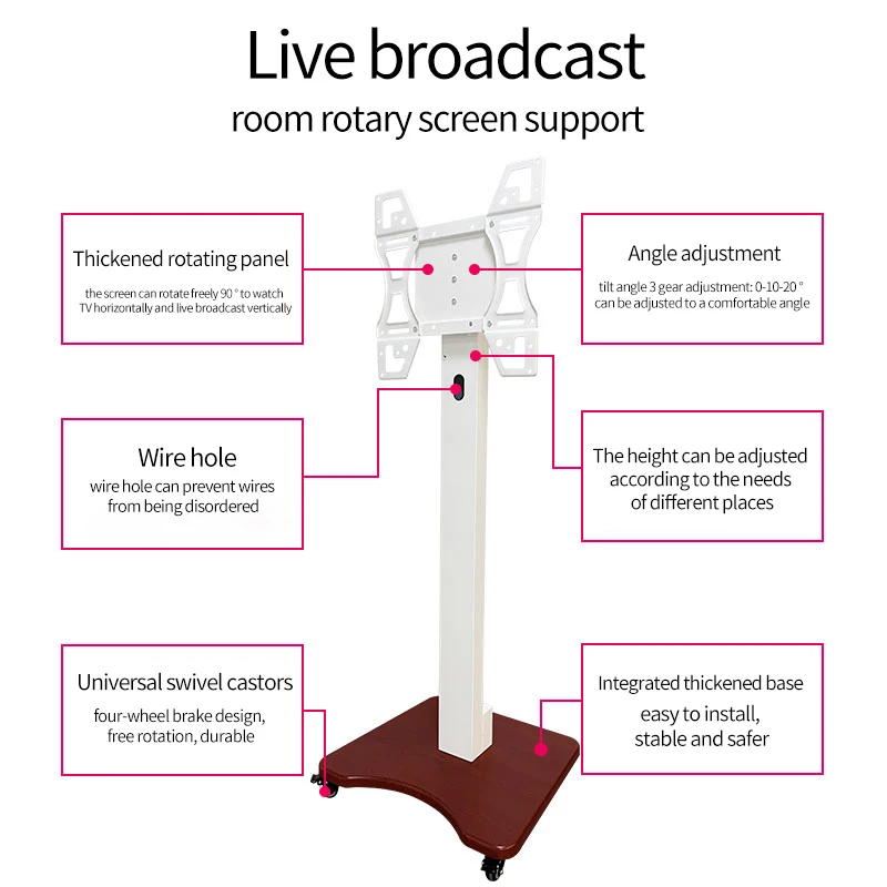 Versatile TV Stand Compact Steel Height Adjustable Mobile TV Mount Cart Live Broad Cast AV Shelf