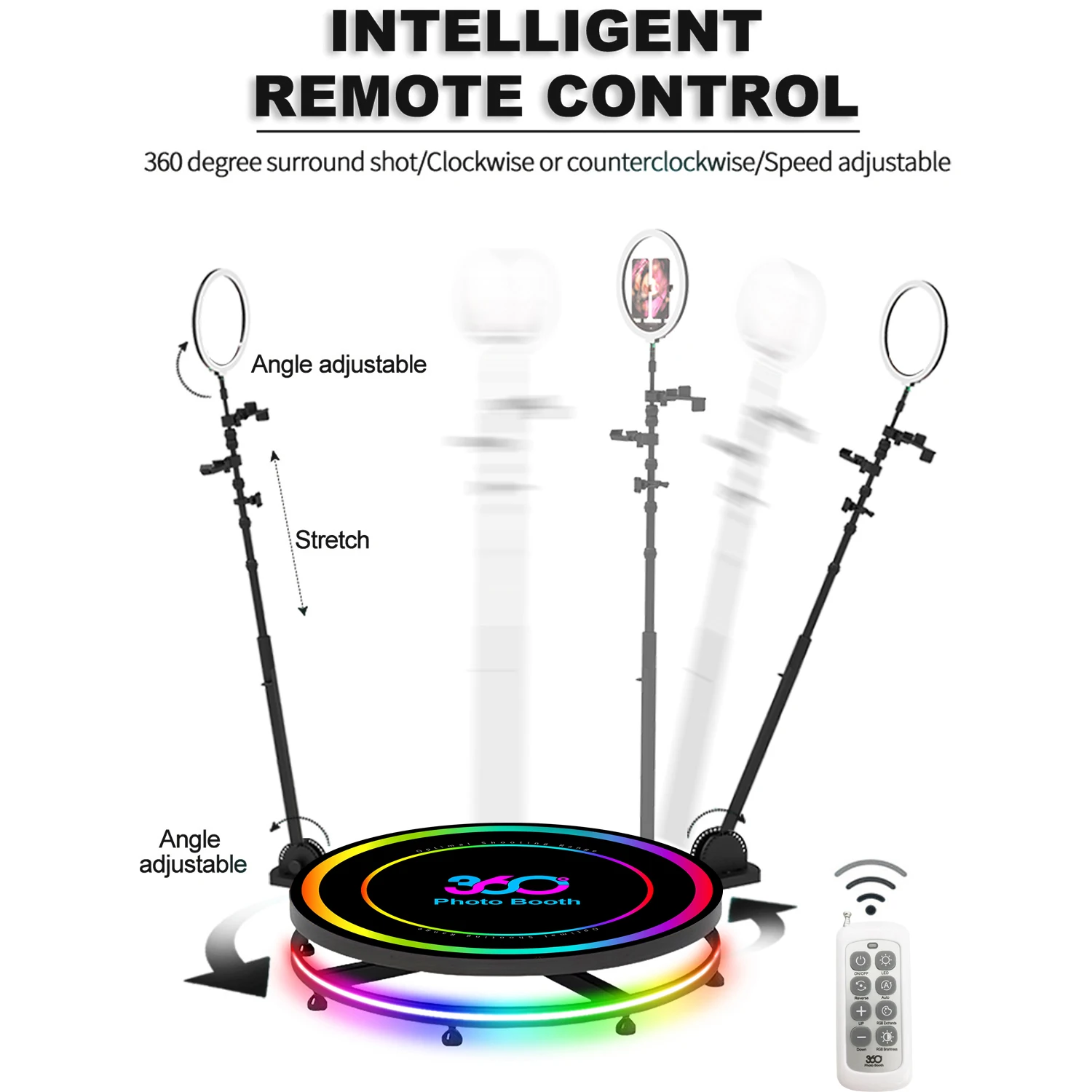 2024 New Style 360 Photo Booth Professional Lighting Camera 360 Photo Booth Shooting Remote Control 68cm For Events