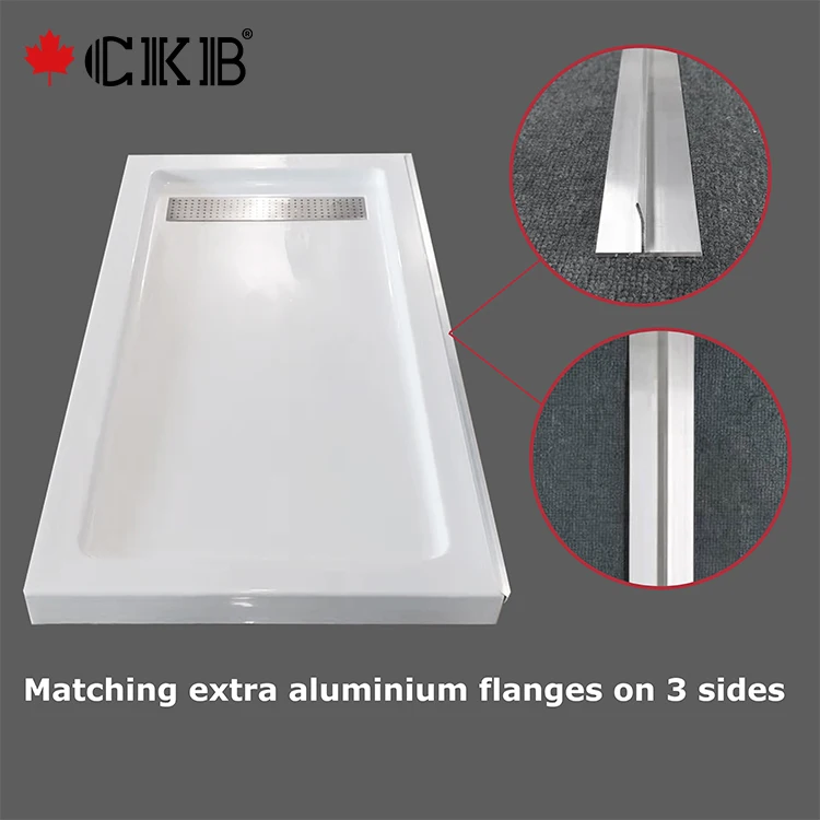 CKB Hotel Villas Apartment Stainless Steel Strain Cover White Rectangle Acrylic Bathroom Shower Base