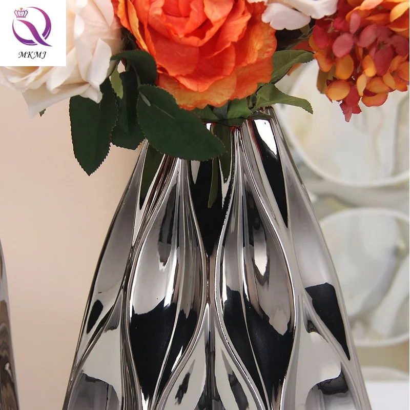 Tall Nordic Origami Ceramic Vase Gold Silver Home Table Top Decorative Crafts Vase For Living Room