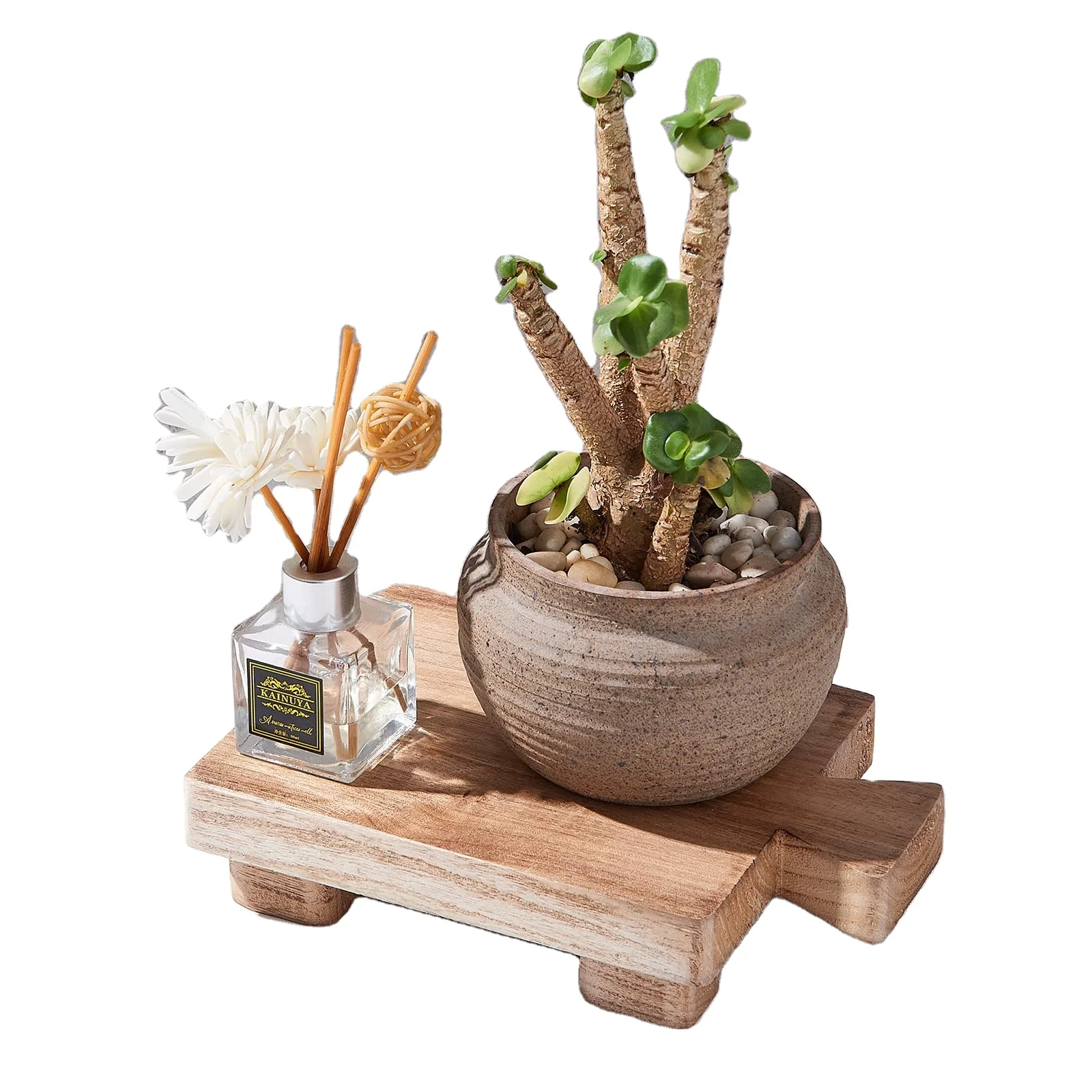 Wood Pedestal Riser, Farmhouse Footed Kitchen Soap Tray, Decorative Waterproof Wooden Stand