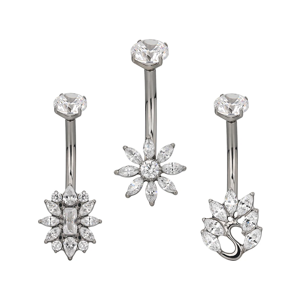 Fashion Sexy Navel Ring Internally Threaded Body Titanium Piercing Prong Set CZ G23 Belly Button Ring Jewelry Wholesale