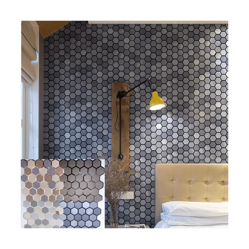 Wholesale color mixed Metal hexagon peel and stick wallpaper backsplash peel and stick mosaic tile for hotel/living room/kitchen