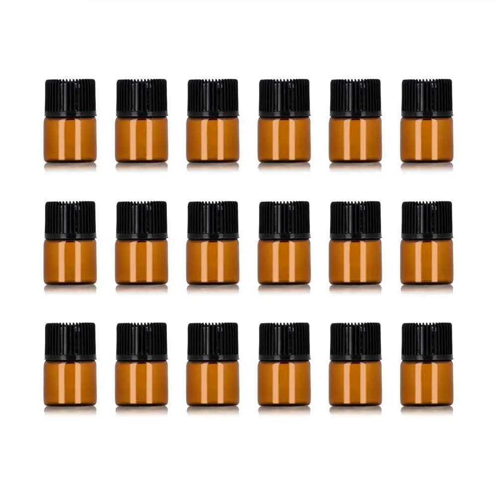 100 pack 1ml 2ml 3ml empty  glass essential oil bottle with air bubbles and orifice and hat makeup sample container