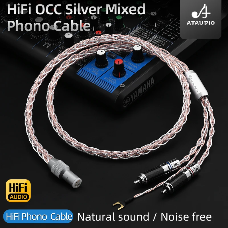 ATAUDIO Hifi Copper and Silver Mixed RCA Phono Tonearm Audio Cable for LP Record Phonograph Vinyl Tonearm Spade Wire Connector