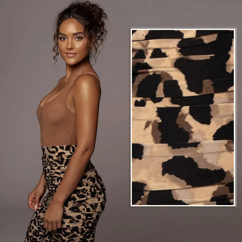 2022 Summer midi skirts with LEOPARD HALOW RUCHED SKIRT