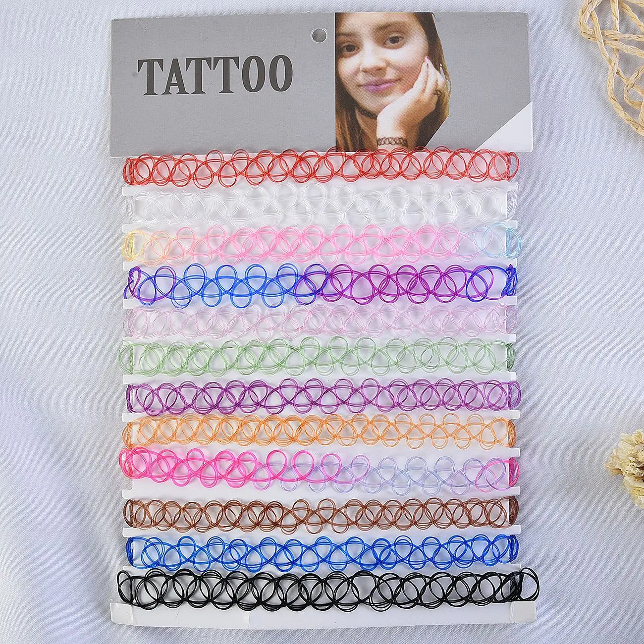 FanYue ins top selling 2022 fashion 12pcs one card fishing line necklace black colorful elastic Tattoo necklace for women