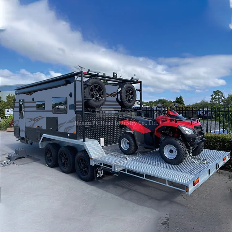 NZ Toy Hauler Travel Trailer Tri Axle Large Size Hybrid Rv 4X4 Motorhome Luxury Off Road Caravans