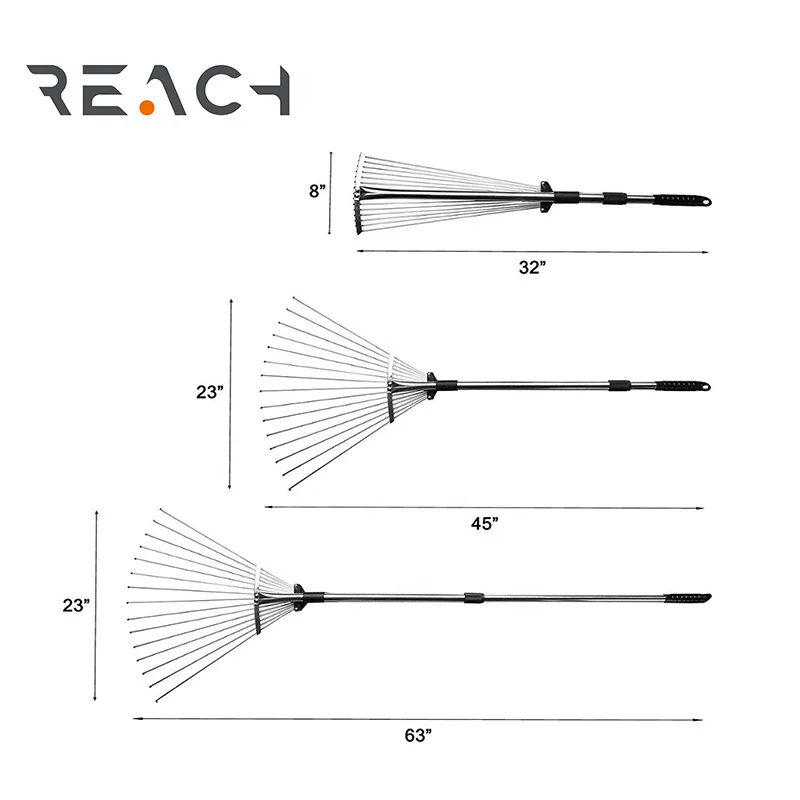 Metal rake 15teeth adjustable leaf rake garden leaf rake