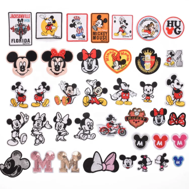 Hot selling custom embroidered iron on cartoon micky mouse patches for kid clothing