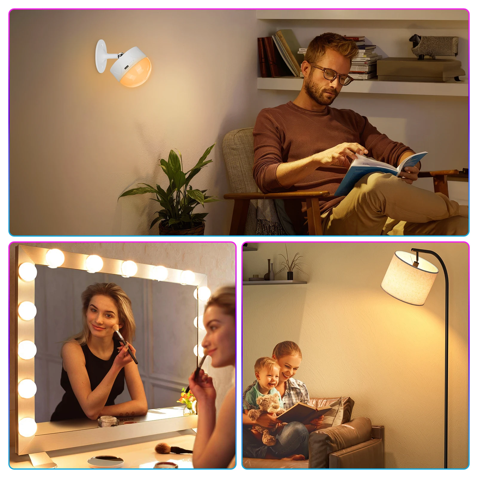 Remote RGB Rechargeable Wall Lamp E26 E27 RUSB-C Rechargeable Bulb Battery Powered Beside Light Emergency Lamp Bulb 2 Pieces