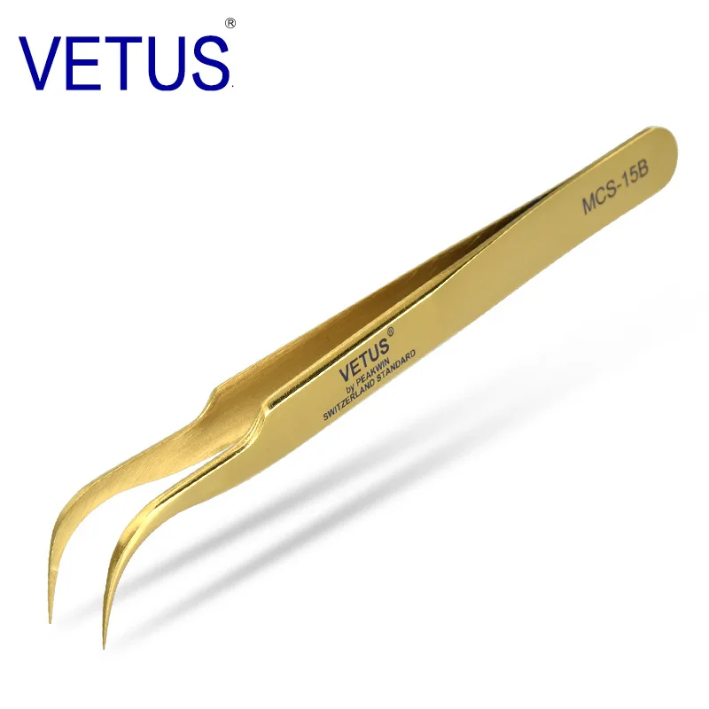 Wholesale Gold VETUS MCS15B Stainless Steel Volume Lash Tweezers Private Label Eyelash Tweezers