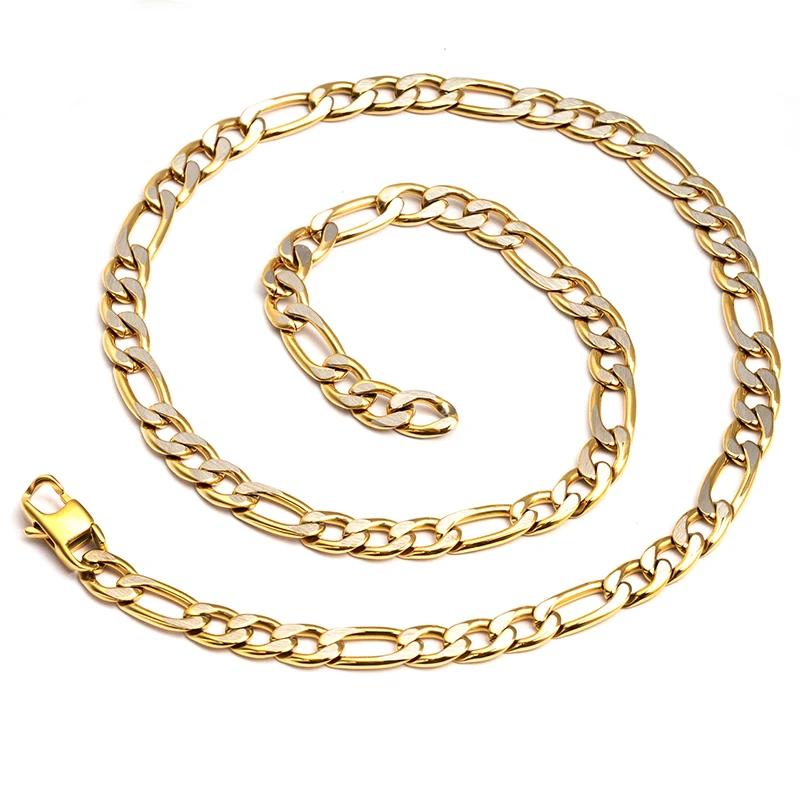 Tzti Jewelry Hip Hop Jewelry Custom Size Wholesale Stackable Gold Plated Figaro Chain Link Necklace