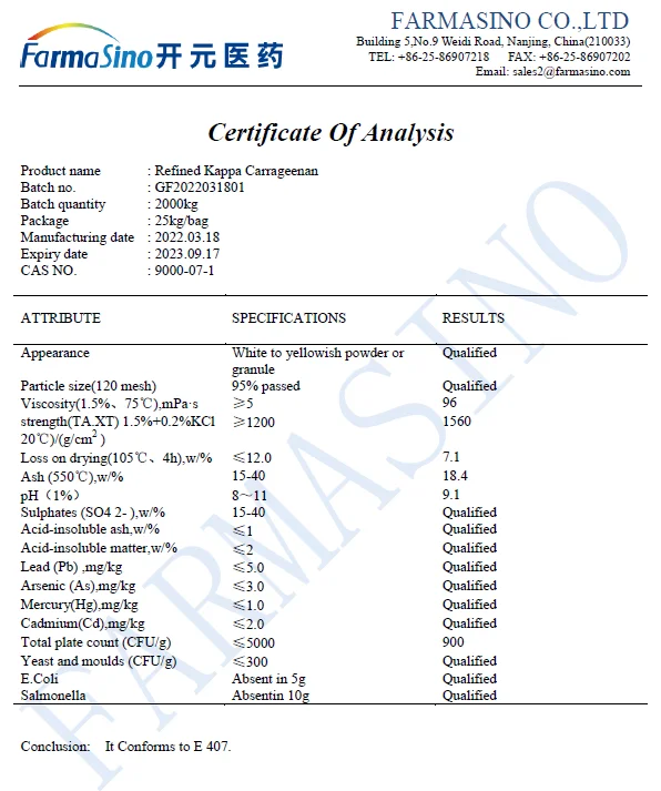 Refined Kappa Carrageenan Powder E407 for Jelly food additives with HALAL