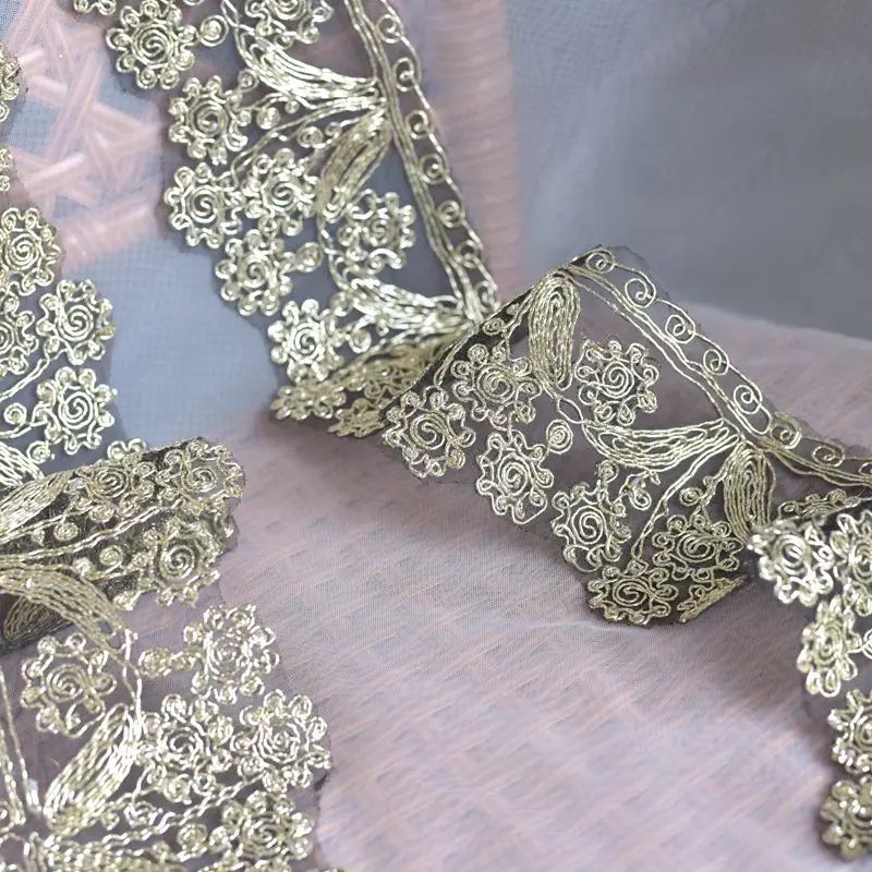 Gold line black net bottom lace lace wedding dress decoration dress diy accessories accessories trim lace