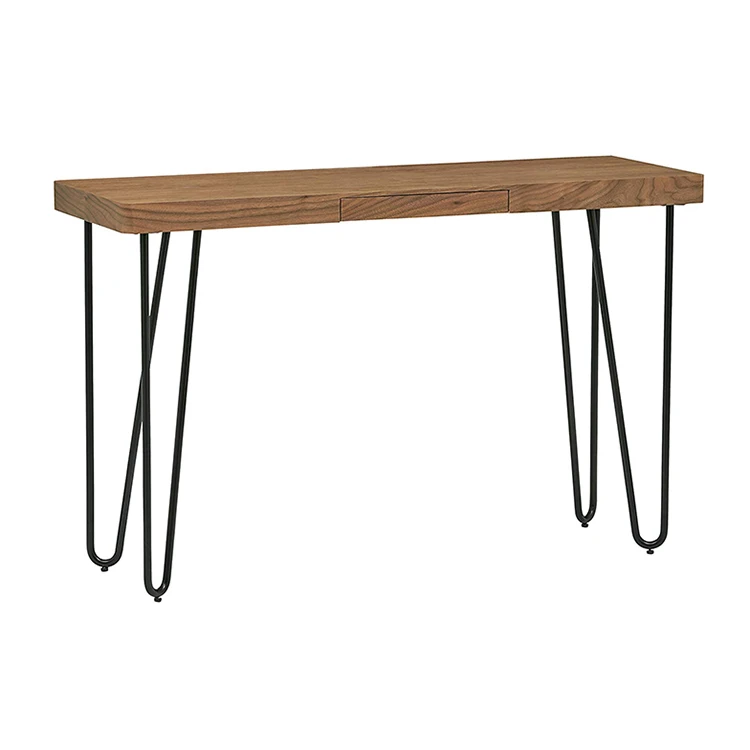 Chinese industrial modern Walnut wood console bar table furniture with metal hairpin legs
