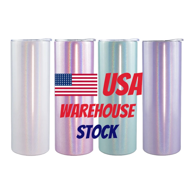 USA warehouse 20oz shimmer glitter stainless steel double wall purple pink blue white holographic sublimation tumbler