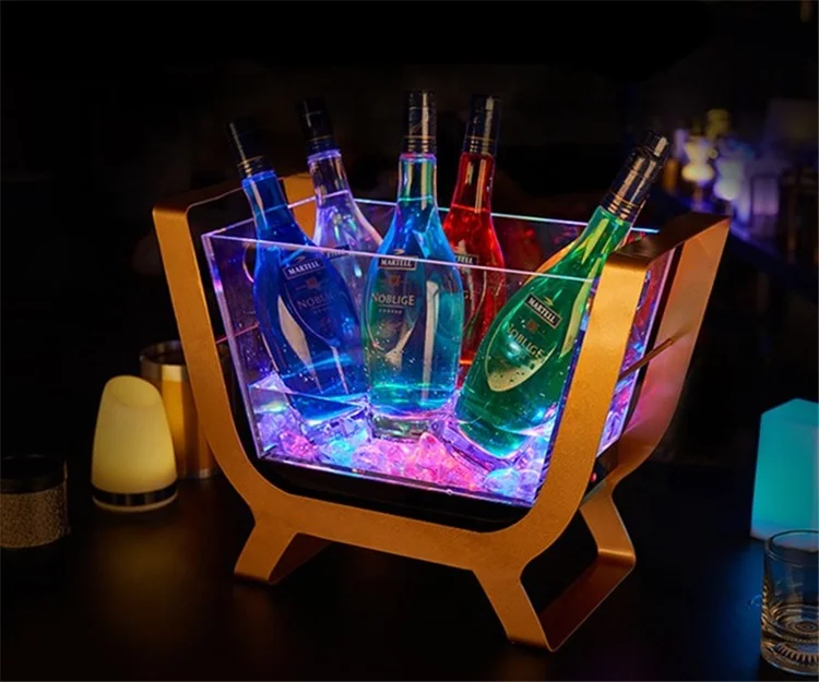 Widely used in bars 2020 hot selling rechargeable color changes metal+acrylic led ice bucket acrylic