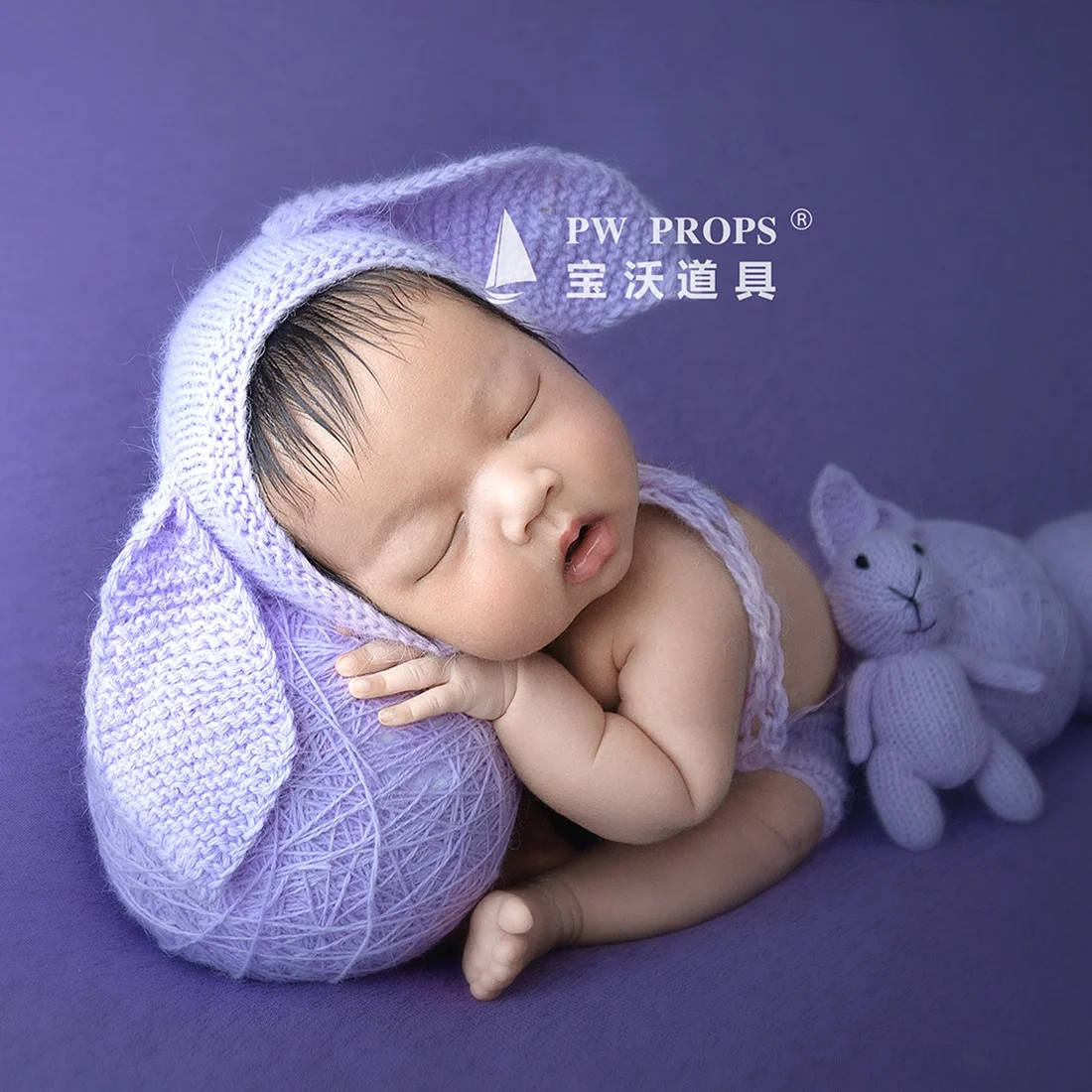 Newborn Photography Props Angola Clothes Knit Fuzzy Bunny Hat And Pant Set Photo Shoot