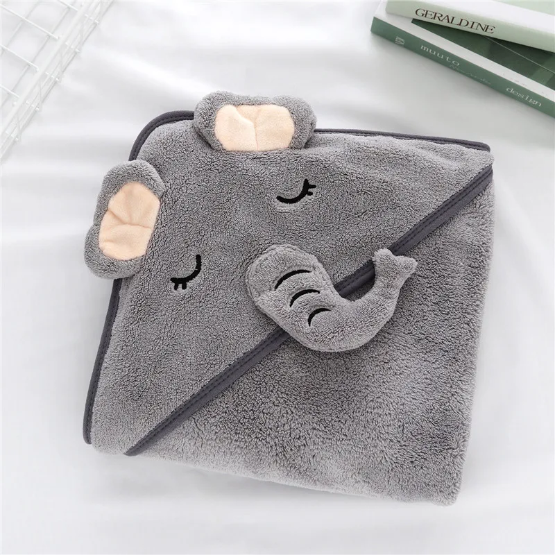 Custom Promotional Soft Absorbent Microfiber Velvet Coral Fleece Animal Pattern Kids Baby Hooded Bath Towel