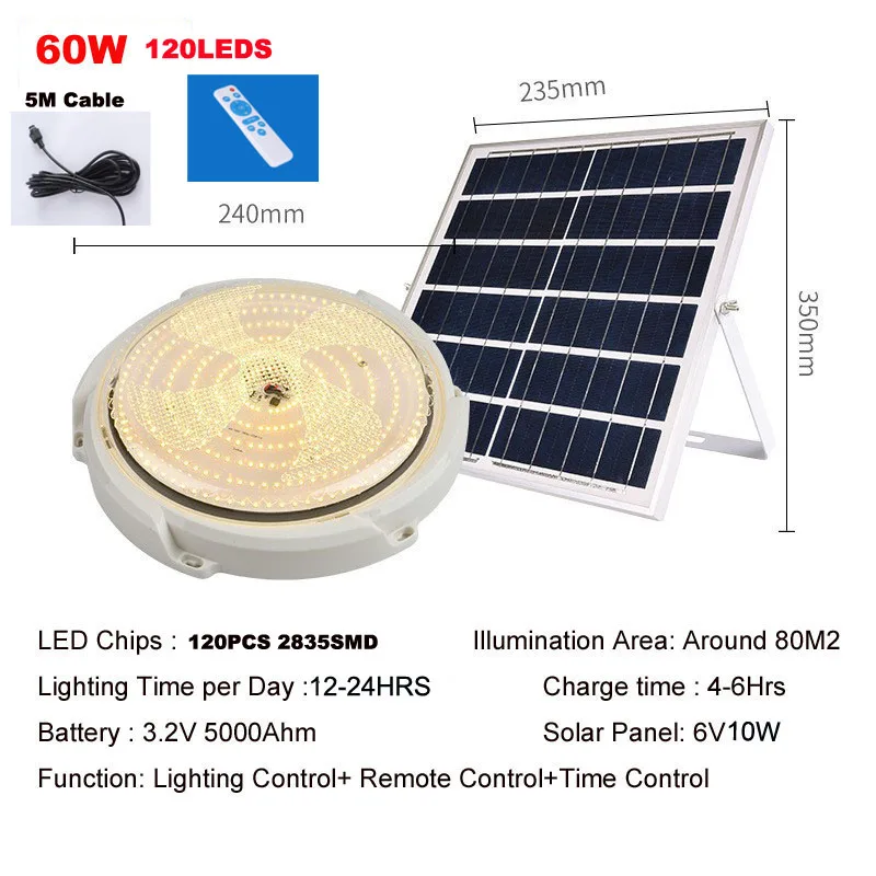 solar Panel system Power Battery energy saving 100w 200W 300W solar ceiling light indoor for day and night