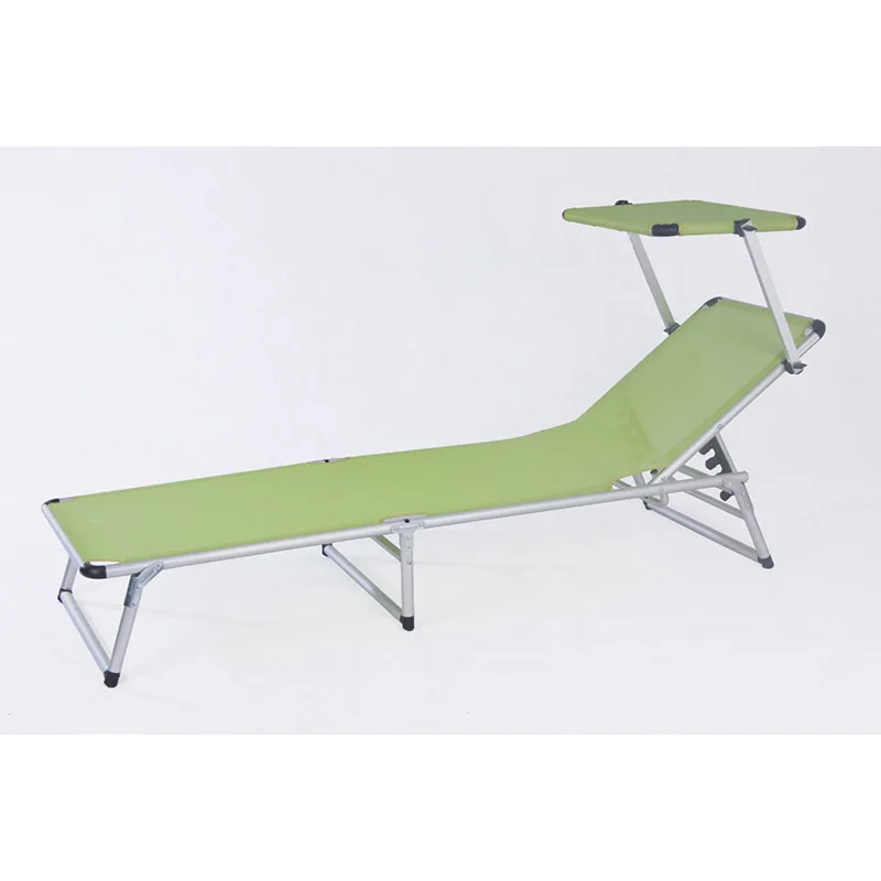 Hot-Selling Camping Folding Bed Alu Outdoor Sun Bed Portable Beach Lounger W/Sun Shade