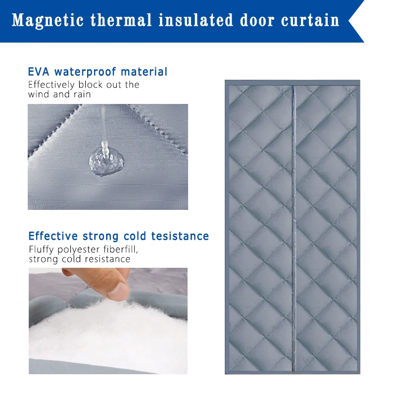 Magnetic insulated durable Oxford cloth and thickened polyester filling effective temperature control insulated door curtain