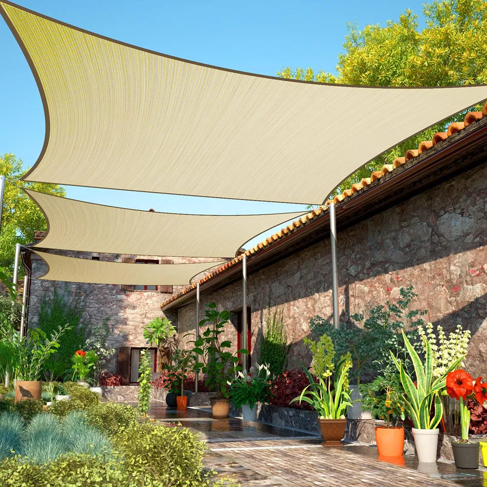 Beige Sun Shade Sail  Water and Air Permeable & UV Resistant for Carport Patio Outdoor