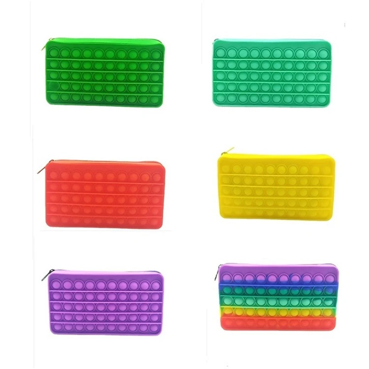  BDM024 Rainbow Push Bubble Pencil Storage Bag Pouch School Silicone Fidget Case Sensory