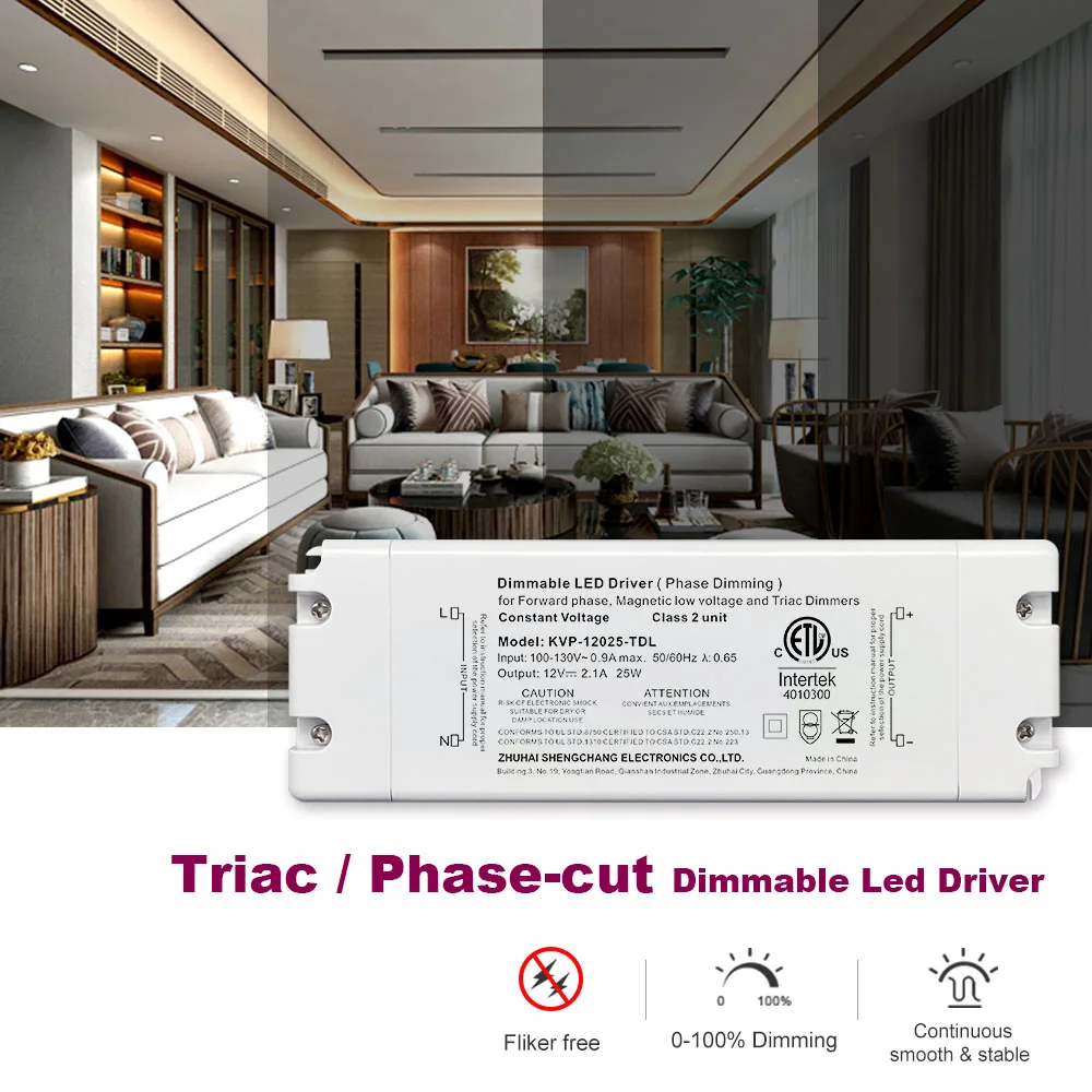 ETL cETL PWM outputs 25w 12v 24v constant voltage  triac dimmable led driver for LED Strip Electrical Parts Mirror Backlighting