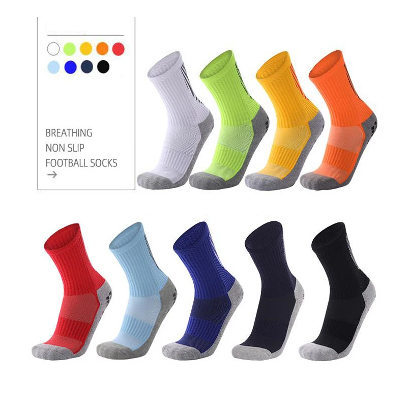 2024 Cotton Spandex Custom Logo Crew Sport Socks Anti Slip Blue White Yellow Grip Socks Football