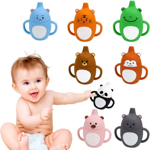 Wholesale Baby Silicon Cups Animal Shape BPA Free Food Grade Portable Leak Proof Bottle Baby Sippy Cup Kid Cups