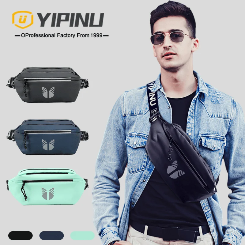 
YIPINU Fanny Pack Men Crossbody Bags Chest Print Sport Zipper Lightweight Waterproof Fashion Unisex men waist bag 