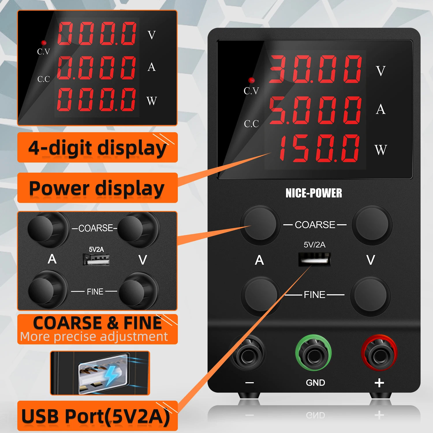 Цифровой Регулируемый лабораторный настольный источник питания NICE-POWER SPS305 30 В