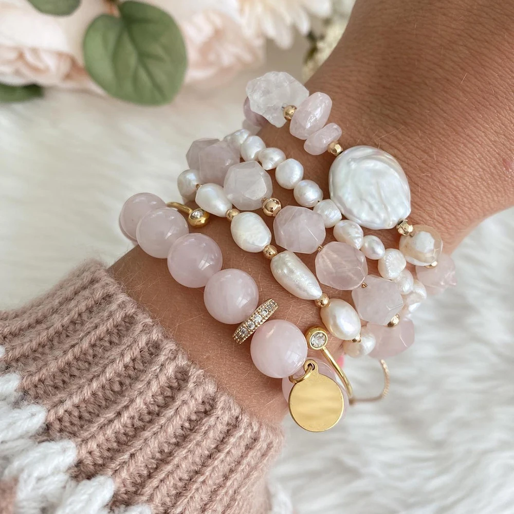 Boho Natural Stone Druzy Agate With Rose Quartz Crystal Howlite Stacked Beaded Bracelet Set,Healing Gemstones Gift for Her