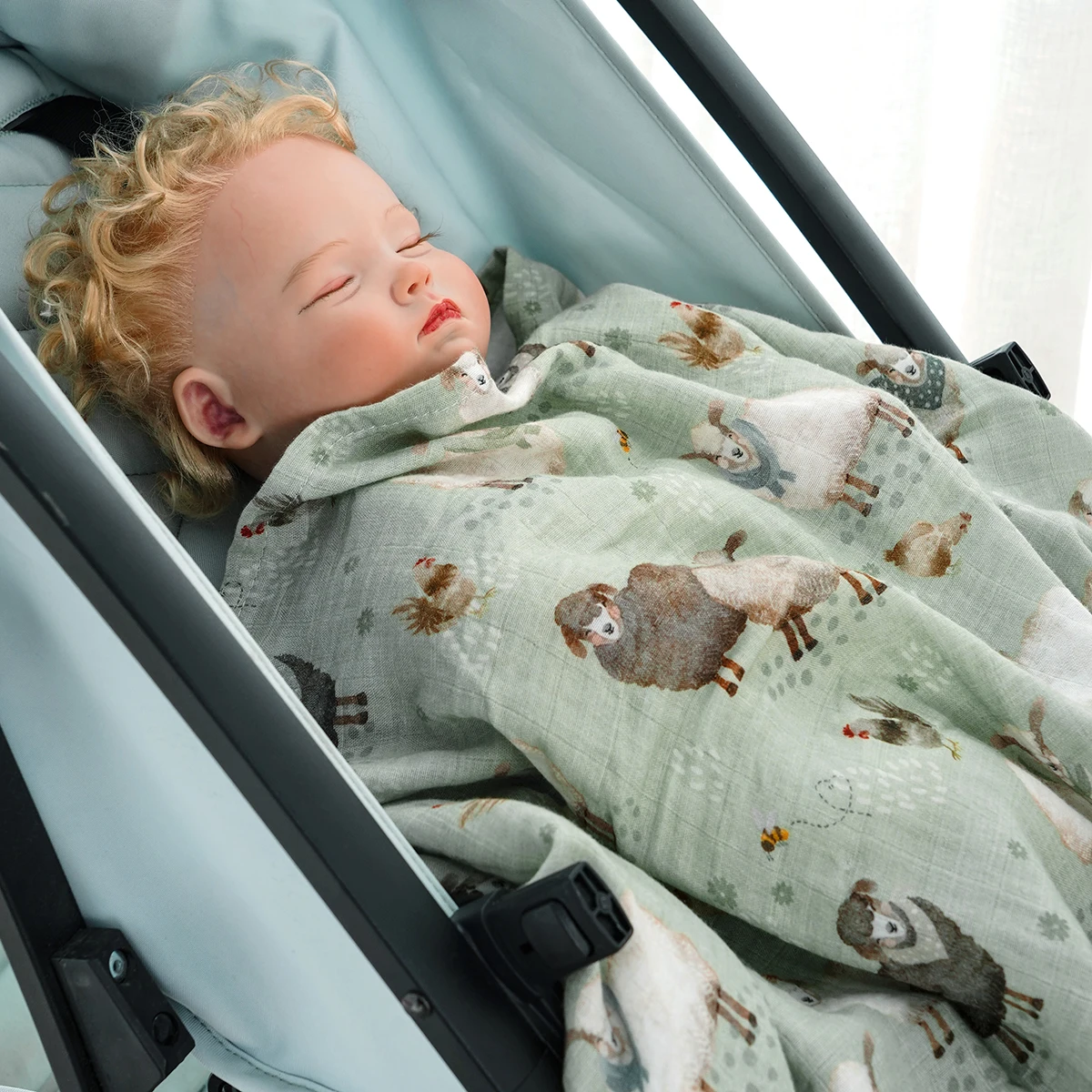 Organic 200TC Knitted Baby Muslin Swaddle Wrap Blanket Soft Comforter with Festival Animal Dot Print Perfect Gift Idea