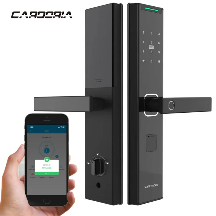 smart digital door lock fingerprint cardoria compatible smart handle lock ble door app remote electronic lock