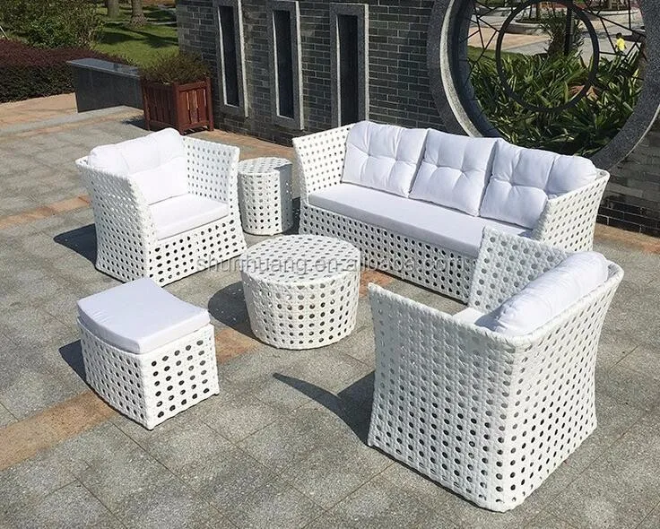 Popular design white rattan sofa hot sale PE rattan garden sofa sets poolside furniture