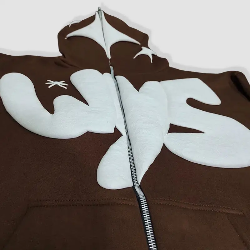 100% Cotton Puff screen Printing Streetwear Full Zip up Hoodie Manufacturers Hoodies Custom Logo Heavyweight Zip Up Hoodies