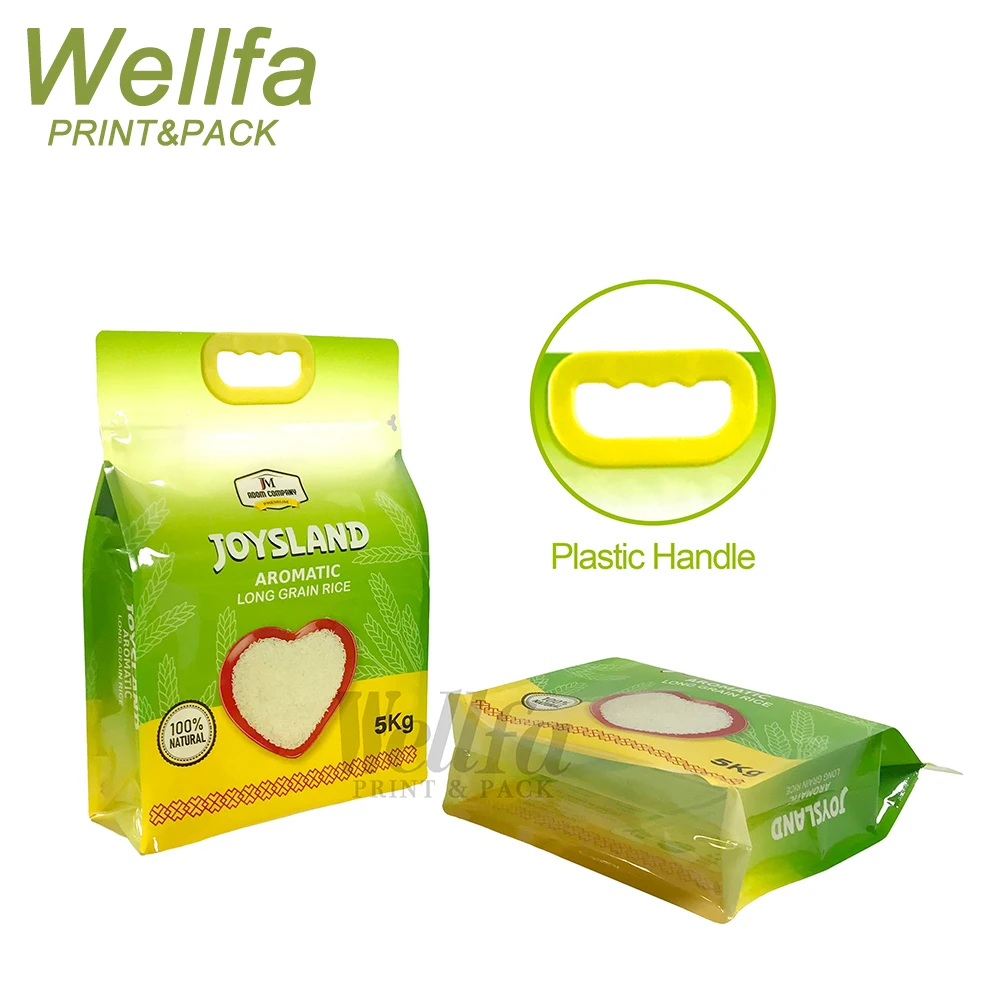 Manufacturer Plastic Printing Flat Bottom Pouch Zipper Nylon Cooked Rice Packaging With Handle 1Kg 2Kg 5Kg Rice Packing Bag